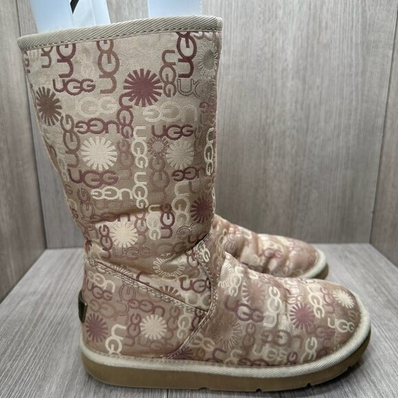 UGG Shoes - UGG 5515 Tall Winter Boots Womens 6 Lined Monogram Logo Zip Tan Beige